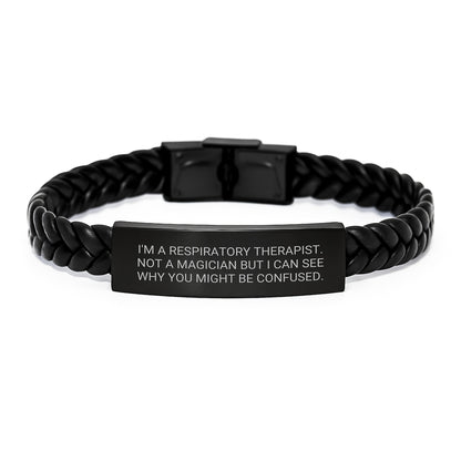 Gifts from Men or Women for Respiratory Therapist Interlaced Leather Bracelet Funny Quote Christmas Unique - Image 1