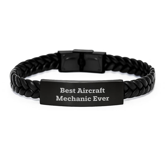 Funny Quotes for Aircraft Mechanic Gifts from Friends, Family, Men, Women - Best Aircraft Mechanic Ever Interlaced Leather Bracelet, Christmas Unique - Image 1