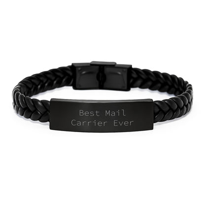 Funny Mail Carrier Gifts for Him - Best Mail Carrier Ever Interlaced Leather Bracelet, Gifts from Family for Christmas Unique Gifts for Men - Image 1