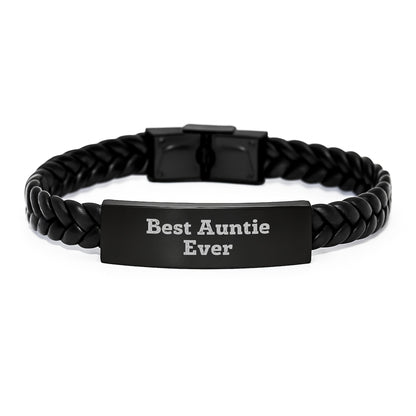 Funny Auntie Gifts from Family - Best Quote Interlaced Leather Bracelet, Christmas Unique Presents for Auntie, Stainless Steel and PU Leather Combination - Image 1