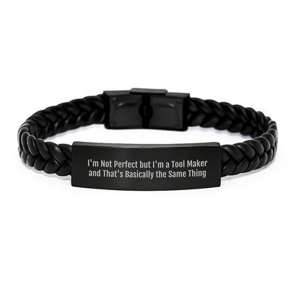 Funny Quote Interlaced Leather Bracelet Gifts from Tool Maker Friends, Unique Christmas Unique Gifts for Tool Maker, Stainless Steel PU Leather Bracelet - Image 1