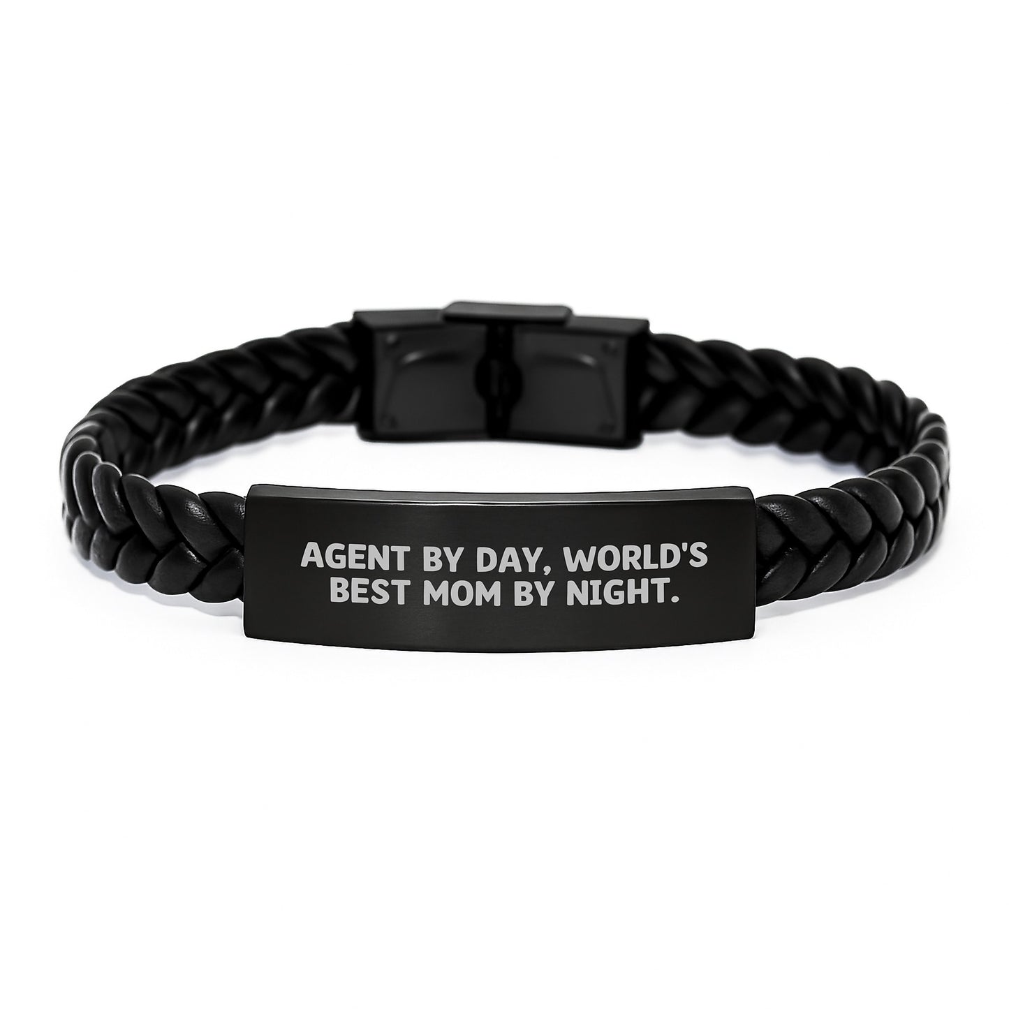 Funny Agent Gifts for Women Interlaced Leather Bracelet, Agent By Day World's Best Mom By Night, Stainless Steel and PU Leather Christmas Unique Gifts from Mom - Image 1