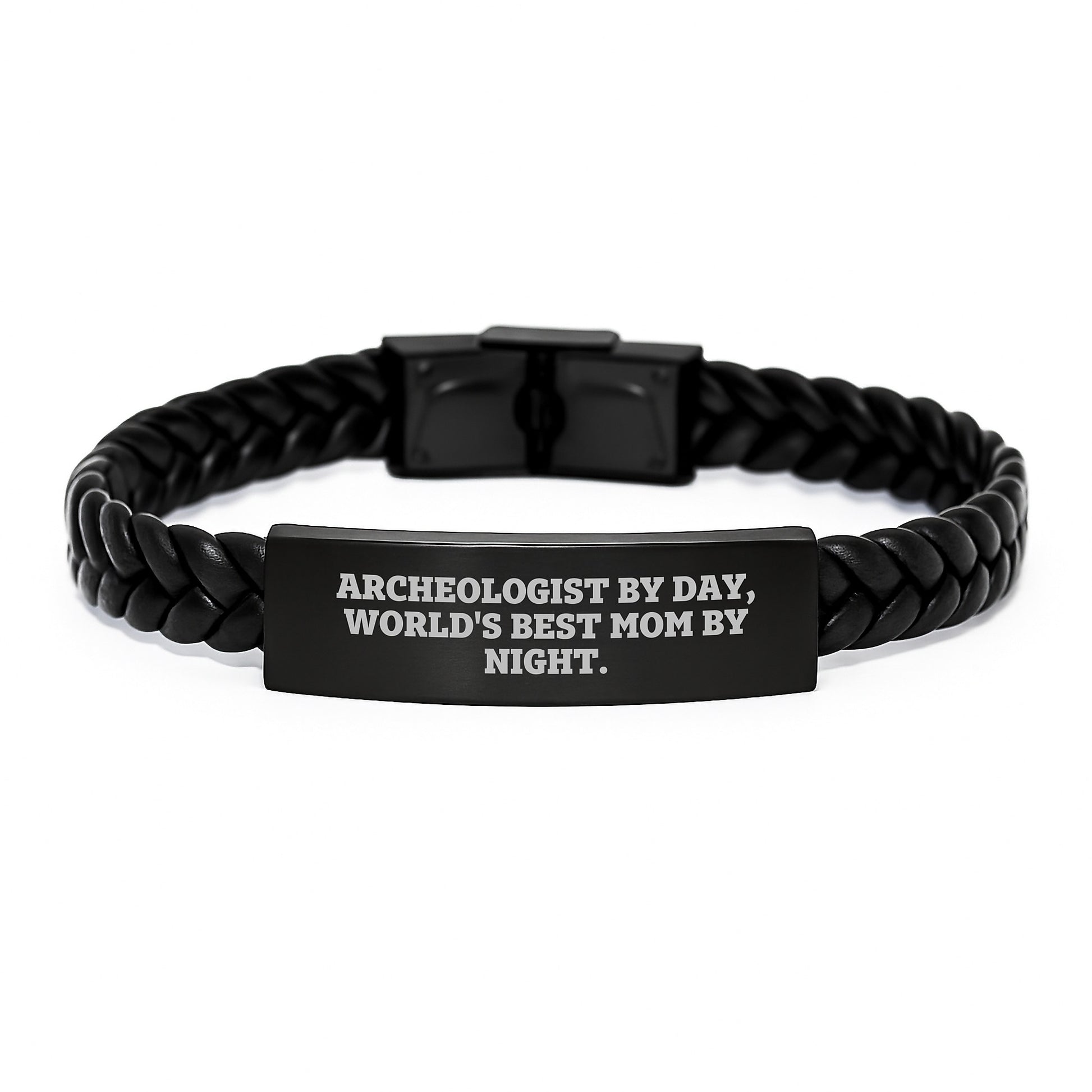 Funny Archeologist Gifts for Him, Interlaced Leather Bracelet for Dad by Archeologist By Day, World's Best Mom By Night - Image 1
