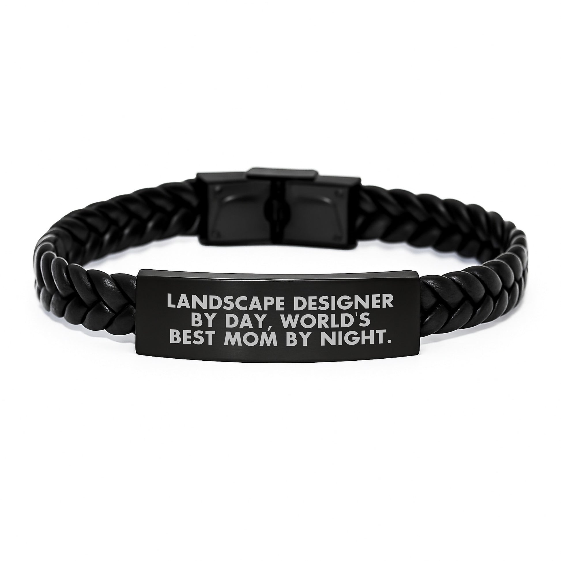 Landscape Designer Gifts from Family, Interlaced Leather Bracelet Christmas Unique for World's Best Mom By Night, Funny Quote - Image 1