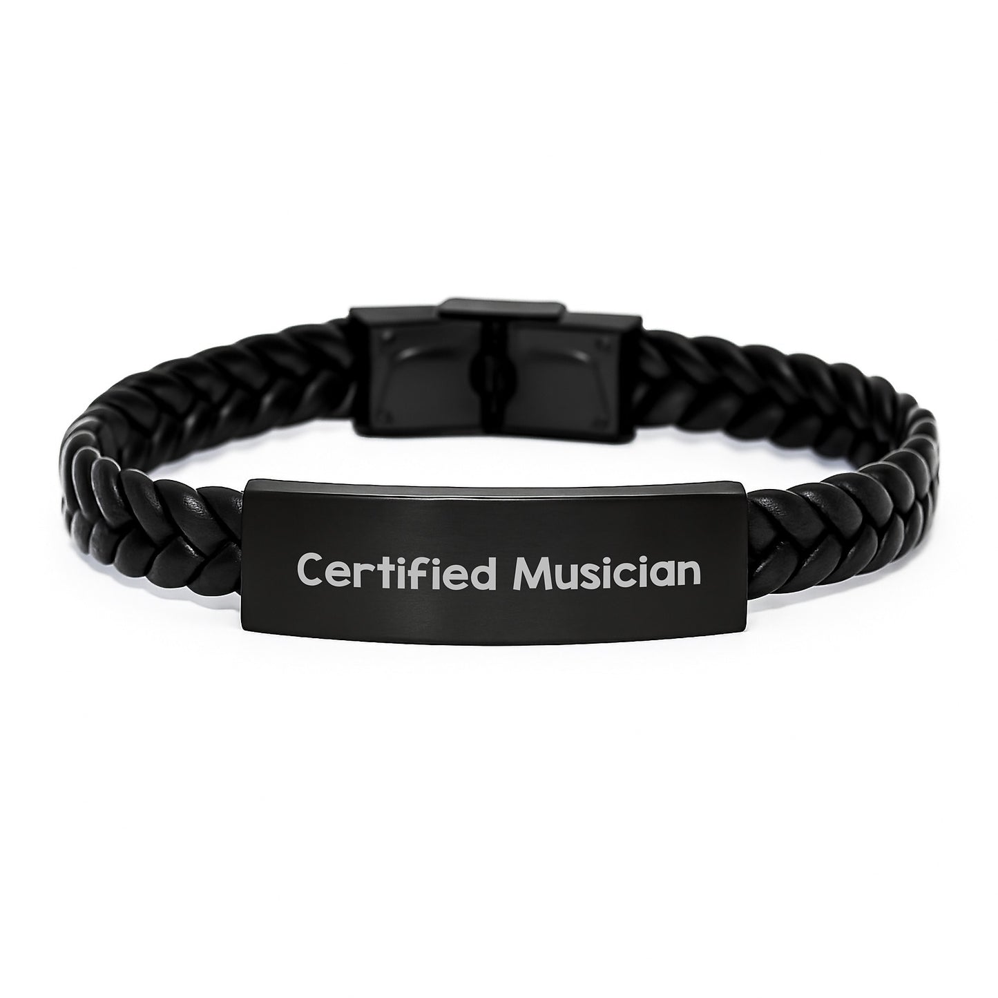 Funny Musician Gifts from Friends, Christmas Unique Inspirational Interlaced Leather Bracelet for Musicians, Certified Musician Quote Engraved Stainless Steel PU Leather - Image 1