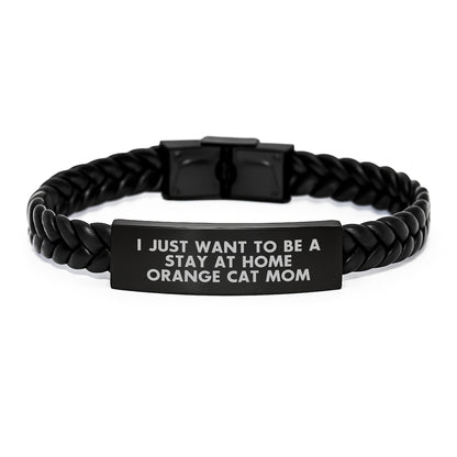 Funny Orange Cat Gifts for Orange Cat Mom Interlaced Leather Bracelet Christmas Unique Presents from Friends and Family - Image 1