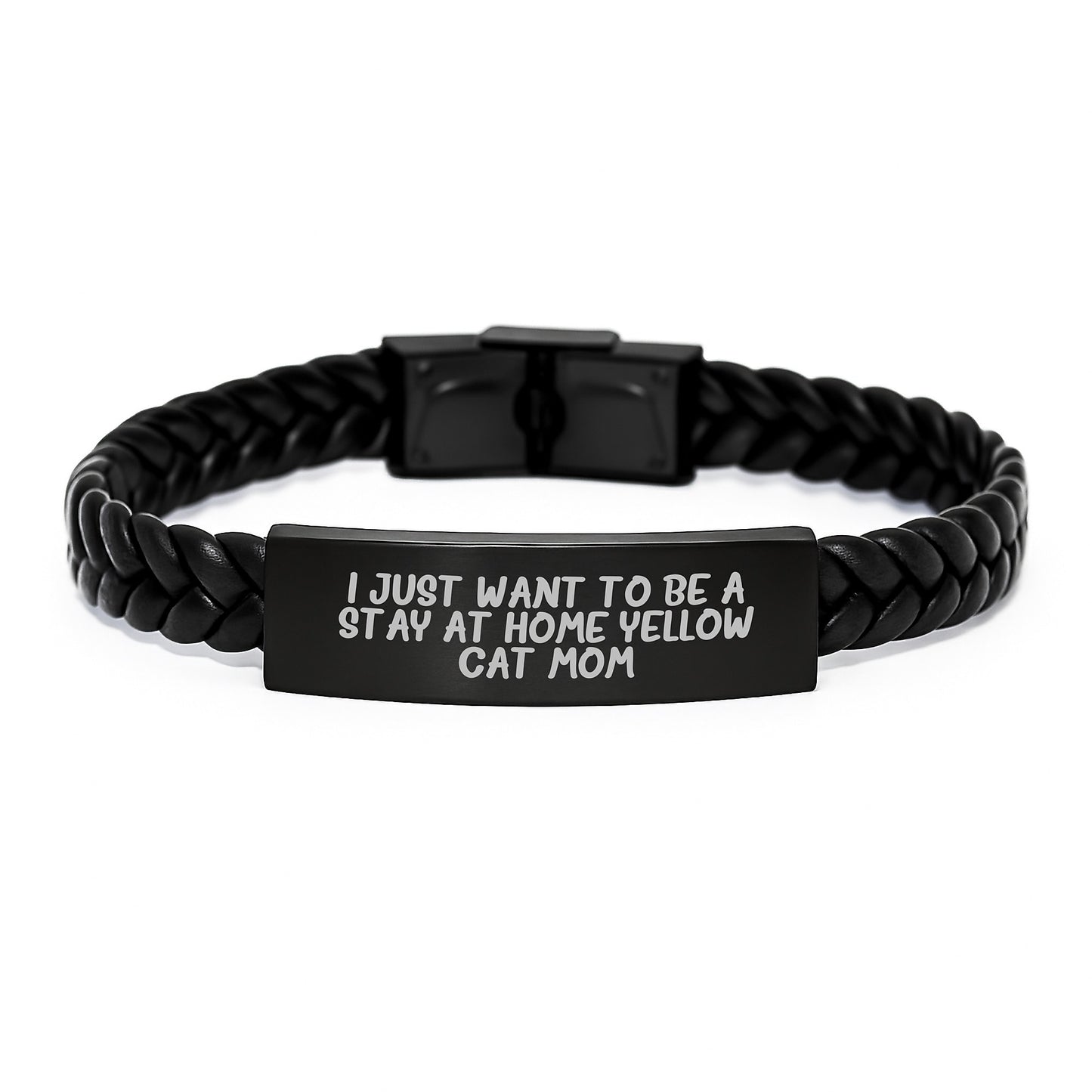 Yellow Cat Lover's Christmas Unique Gift Ideas, 'I Just Want To Be A Stay At Home Yellow Cat Mom' Interlaced Leather Bracelet for Yellow Cat Mom, Gifts from Mom to Yellow Cat Enthusiasts - Image 1