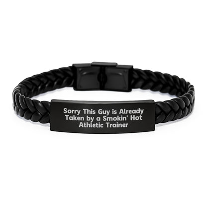 Funny Quote Athletic Trainer Gifts, Interlaced Leather Bracelet for Men, Graduation Unique Gifts from Friends, Sorry This Guy Is Already Taken - Image 1