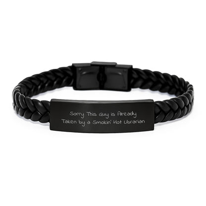 Funny Librarian Gifts for Her, Interlaced Leather Bracelet, Sorry This Guy Is Already Taken, Birthday Unique Gifts from Friends, Gifts for Librarian - Image 1