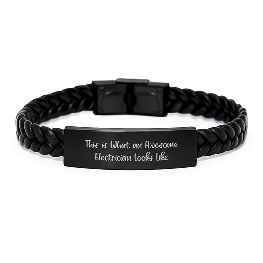 Funny Electrician Gifts from Men to Awesome Electricians, Valentine's Unique Gifts for Electrician Friends, Interlaced Leather Bracelet Handmade - Image 1