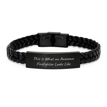 Funny Firefighter Gifts from Men to Firefighters on Valentine's - Interlaced Leather Bracelet for Firefighter Friends - This Is What An Awesome Firefighter Looks Like - Image 1