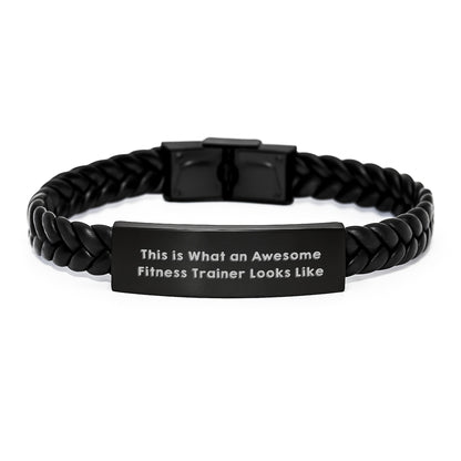 Fitness Trainer Gift Ideas, Funny Quote Interlaced Leather Bracelet for Men or Women, Valentine's Unique Gifts from Friends to Fitness Trainer, This Is What An Awesome Fitness Trainer Looks Like - Image 1