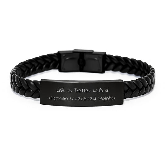 Funny German Wirehaired Pointer Dog Gifts from Men, Gifts for German Wirehaired Pointer Dog Lovers, Valentine's Unique Interlaced Leather Bracelet - Image 1