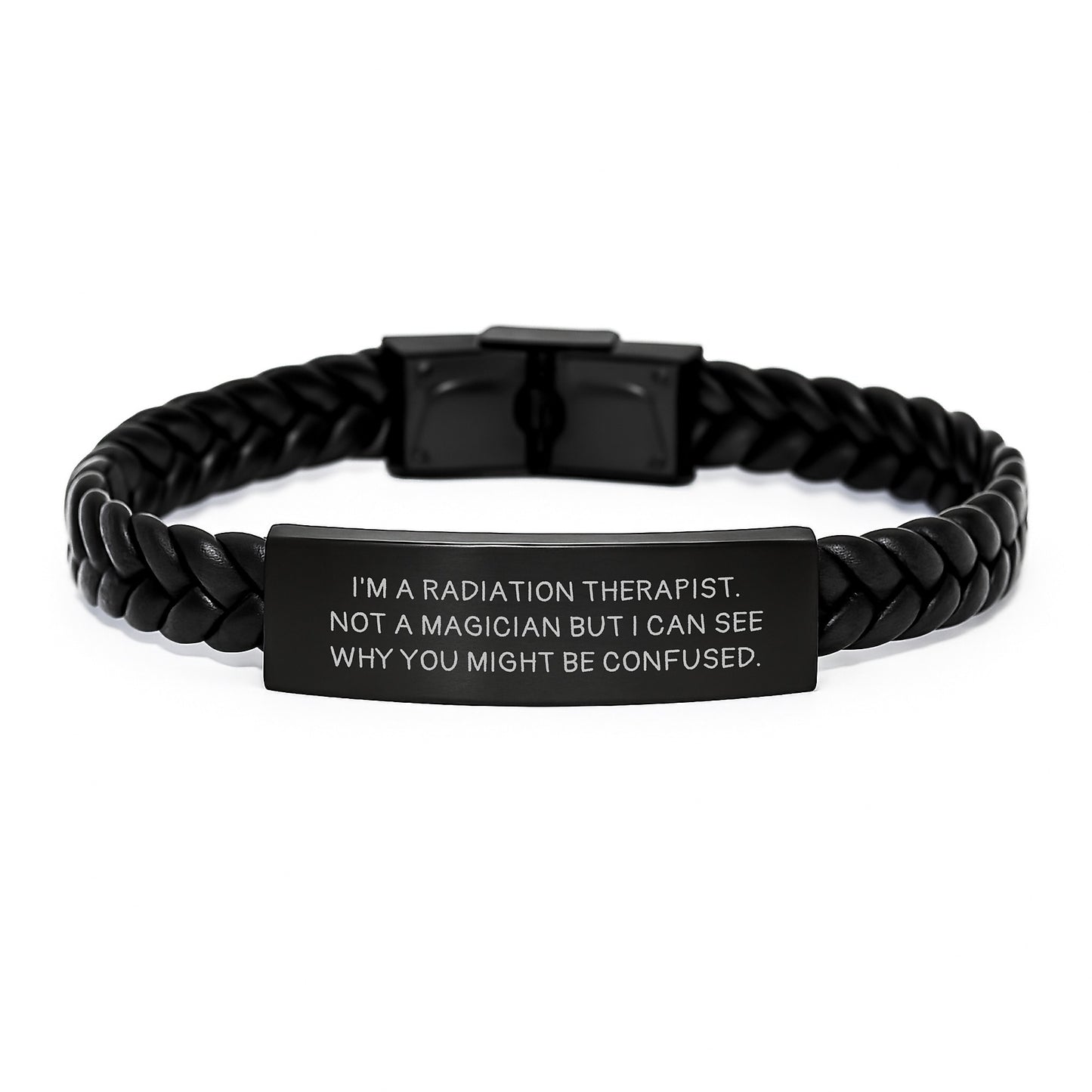 Funny Radiation Therapist Gifts, Interlaced Leather Bracelet for Men, Christmas Unique Gifts from Friends, for Radiation Therapist, Not A Magician, Stainless Steel PU Leather - Image 1