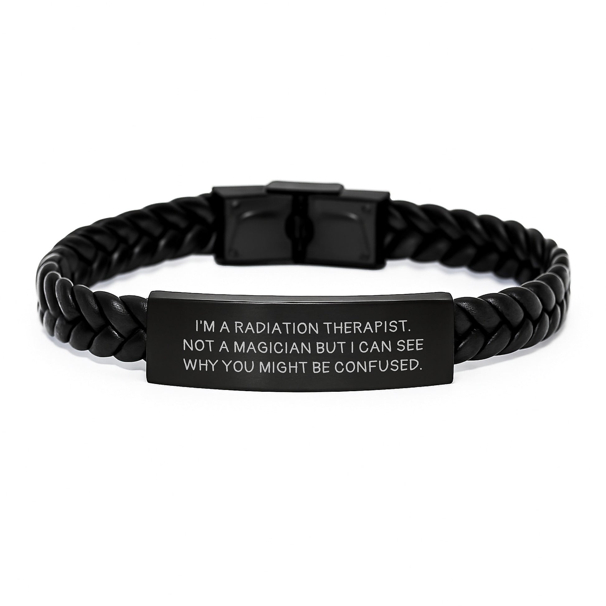 Funny Radiation Therapist Gifts, Interlaced Leather Bracelet for Men, Christmas Unique Gifts from Friends, for Radiation Therapist, Not A Magician, Stainless Steel PU Leather - Image 1
