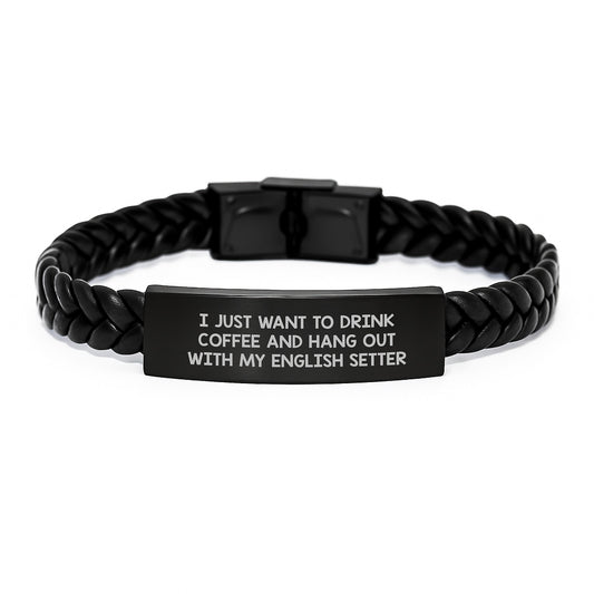 Funny English Setter Dog Lover's Interlaced Leather Bracelet Gifts from Friends, Coworkers, Family for Birthday - Image 1