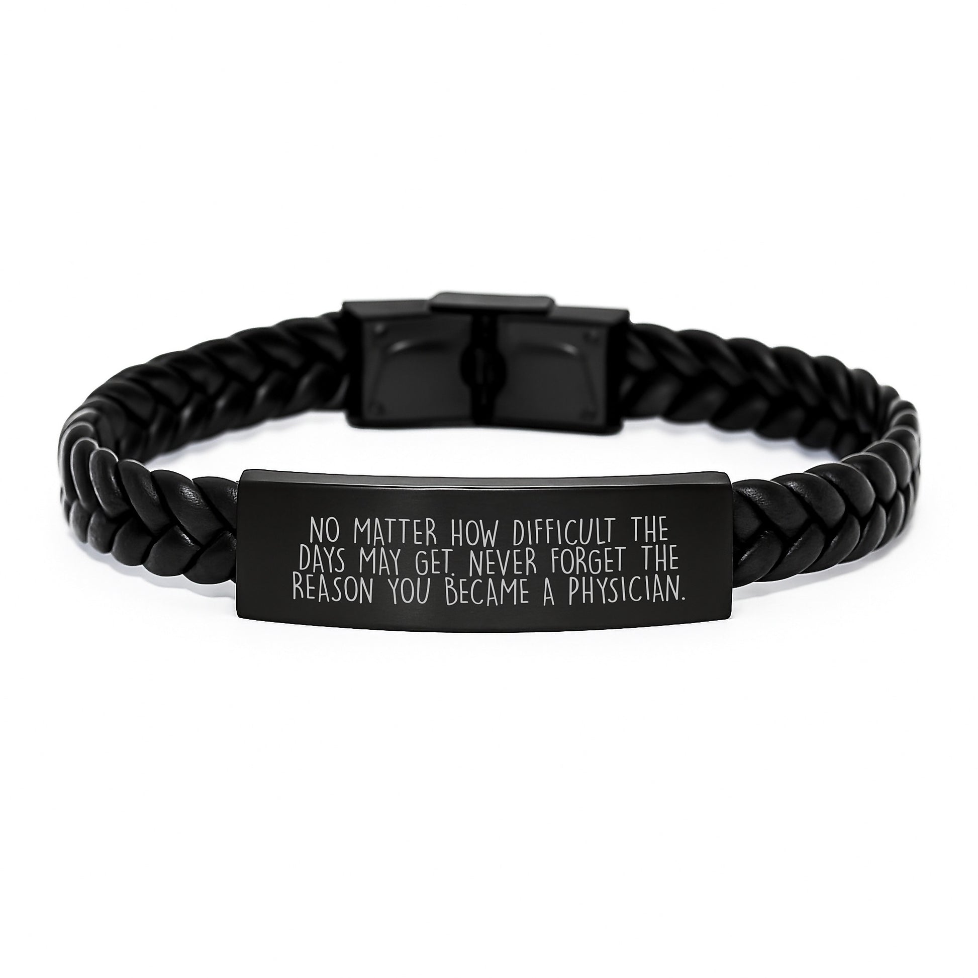 Gifts from Friends for Physicians, Inspirational Interlaced Leather Bracelet, Christmas Unique Gifts, Never Forget the Reason You Became a Physician - Image 1
