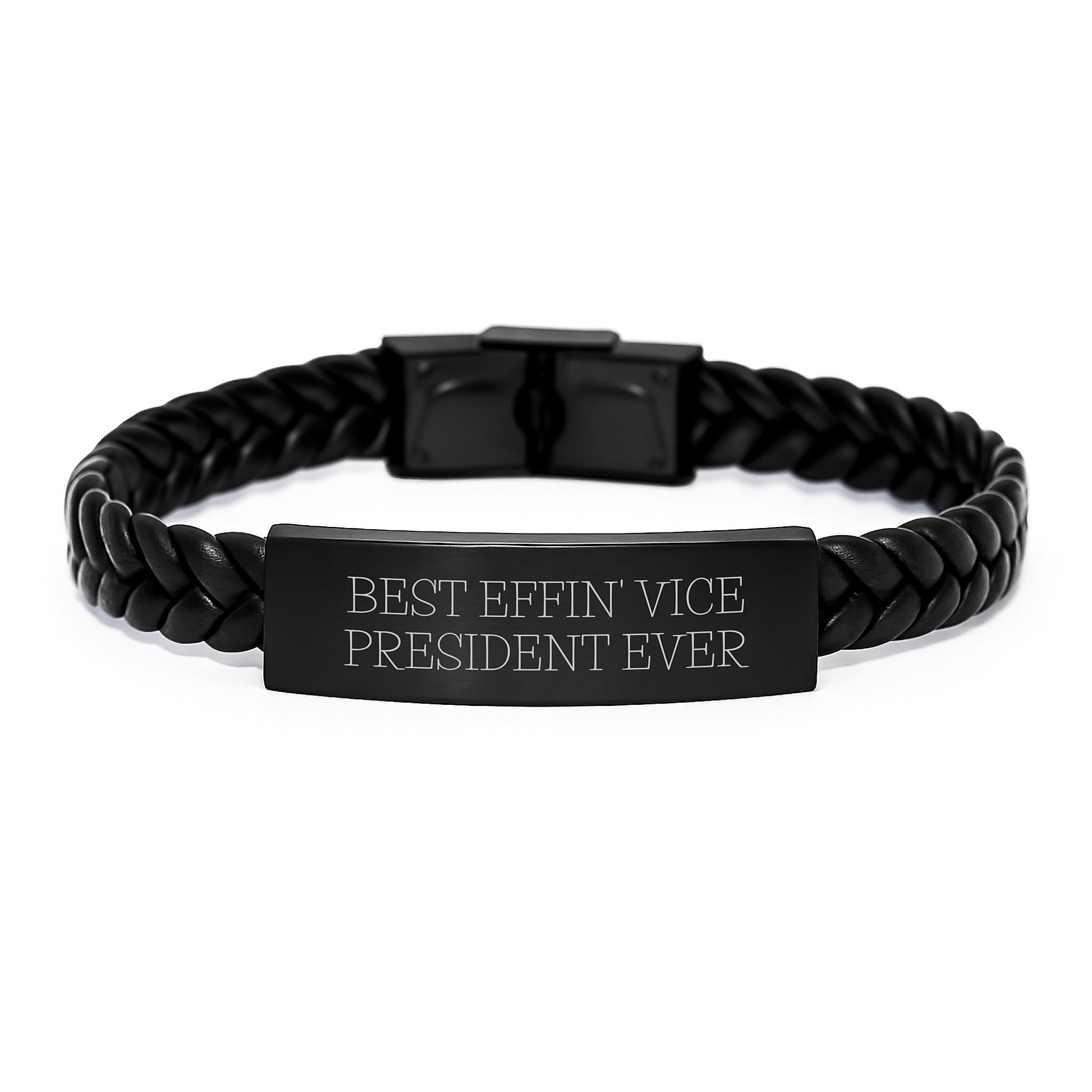 Funny Vice President Gifts, Interlaced Leather Bracelet with Best Effin' Quote for Vice President, Christmas Unique Gifts - Image 1