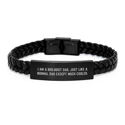 Funny Biologist Gifts for Him, I Am A Biologist Dad Gifts from Father to Son, Unique Christmas Unique Interlaced Leather Bracelet for Biologist Men - Image 1