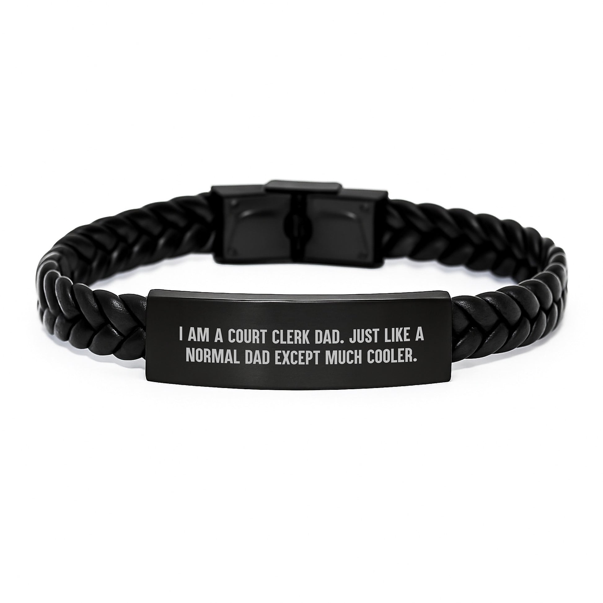Funny Court Clerk Gifts from Dad, Interlaced Leather Bracelet for Men, Valentine's Unique Gifts, I Am A Court Clerk Dad Quote - Image 1