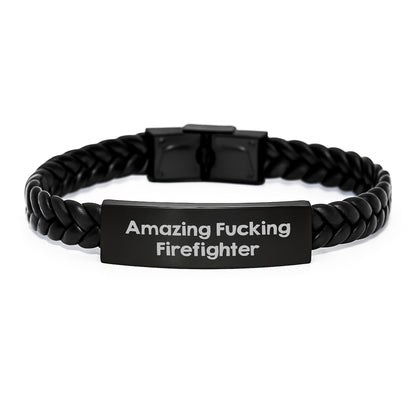 Firefighter Funny Gift - Inspirational Interlaced Leather Bracelet for Men, Gifts from Friends to Firefighter, Funny Firefighter Quote - Image 1