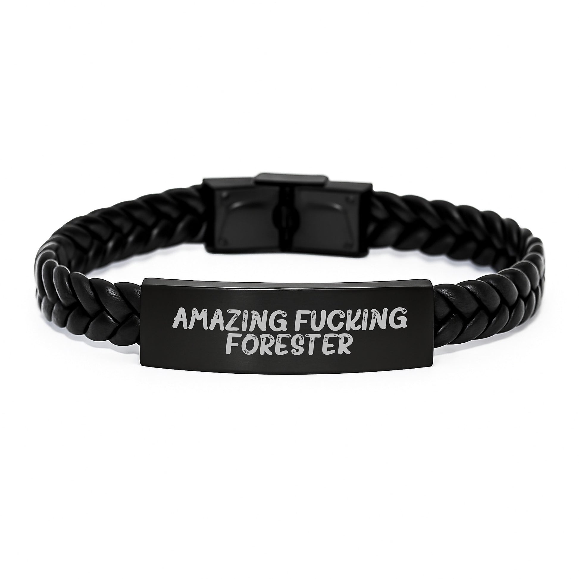 Funny Forester Gifts for Him, Interlaced Leather Bracelet with Stainless Steel, Engraved Forester Quote - Christmas Unique Presents for Friends, Family, Coworkers - Image 1