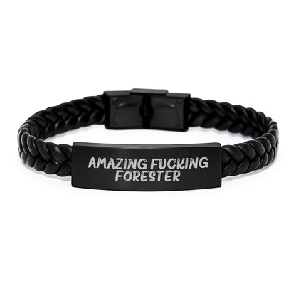 Funny Forester Gifts for Him, Interlaced Leather Bracelet with Stainless Steel, Engraved Forester Quote - Christmas Unique Presents for Friends, Family, Coworkers - Image 1