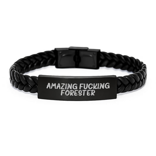 Funny Forester Gifts for Him, Interlaced Leather Bracelet with Stainless Steel, Engraved Forester Quote - Christmas Unique Presents for Friends, Family, Coworkers - Image 1