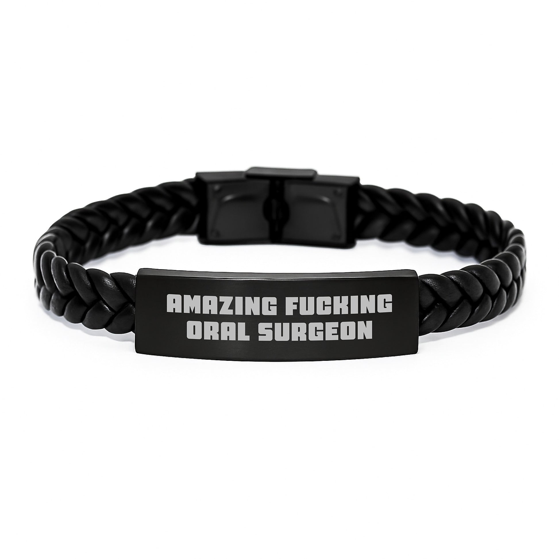 Funny Gifts from Men to Oral Surgeon, Interlaced Leather Bracelet for Men, Christmas Unique Gifts, 'Amazing F--king Oral Surgeon' Quote - Image 1