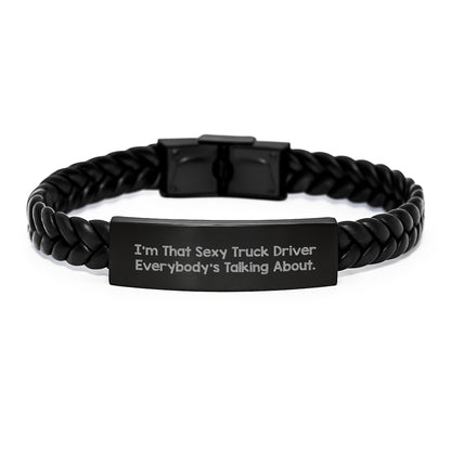 Sexy Truck Driver Gifts, Funny Truck Driver Interlaced Leather Bracelet, Christmas Unique for Him - Image 1