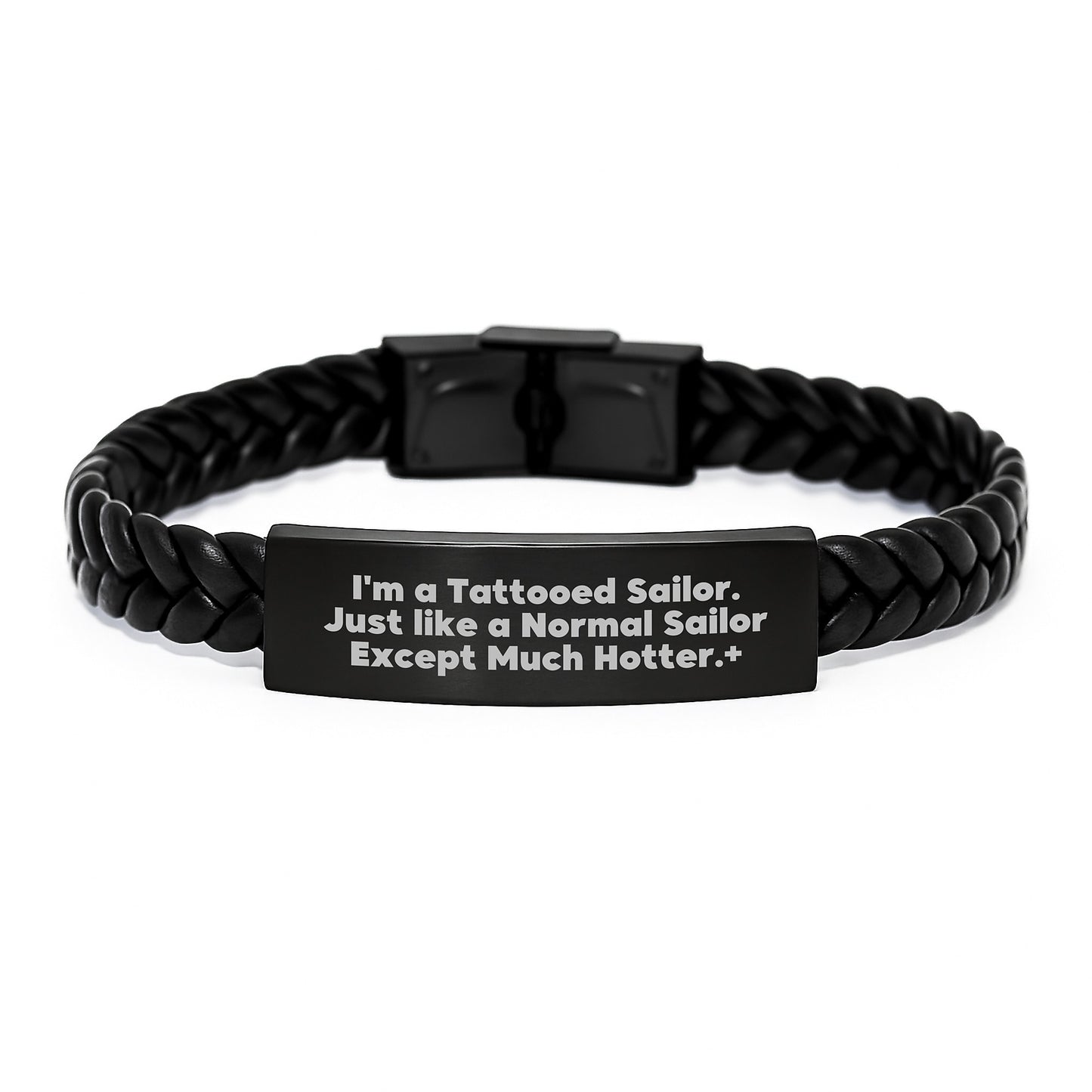 Tattooed Sailor Gifts for Men - Christmas Unique Leather Bracelet for Him, Funny Quote Interlaced Leather Bracelet, Engraved Stainless Steel - Image 1