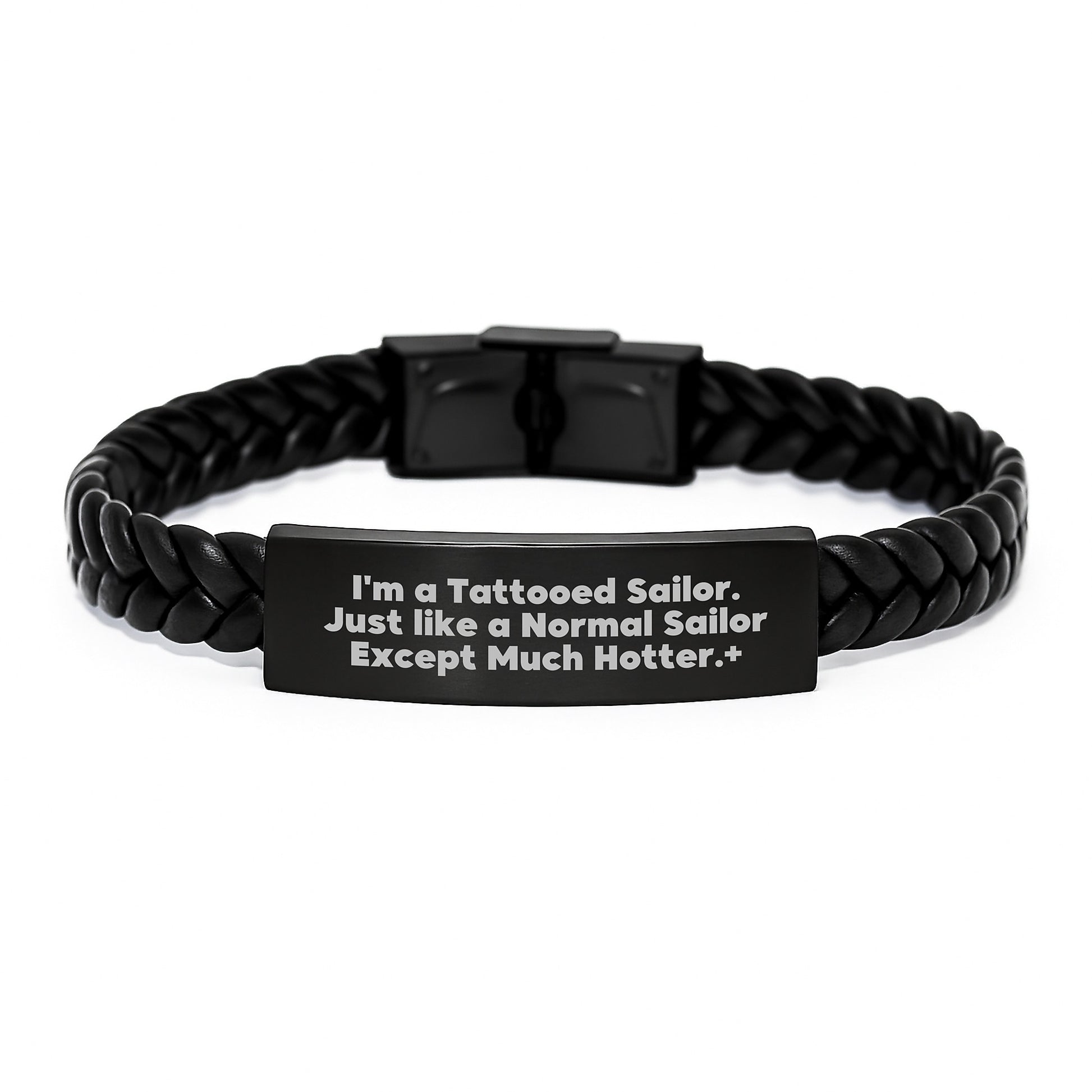 Tattooed Sailor Gifts for Men - Christmas Unique Leather Bracelet for Him, Funny Quote Interlaced Leather Bracelet, Engraved Stainless Steel - Image 1