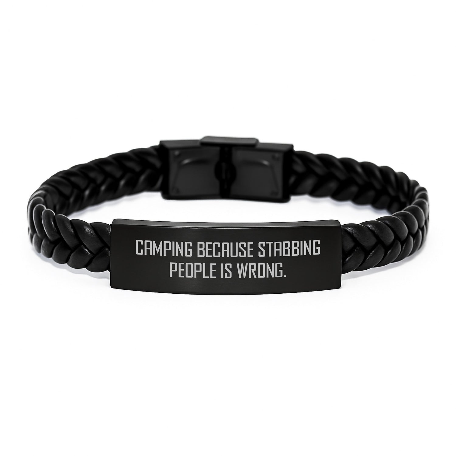 Funny Camping Interlaced Leather Bracelet Gifts for Men - Camping Because Stabbing People Is Wrong. - Unique Christmas Unique Gifts for Friends - Image 1