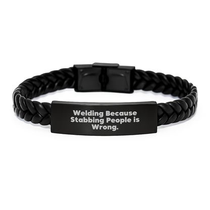 Welding Humor Interlaced Leather Bracelet, Funny Welding Gifts for Men Friends Coworkers, Christmas Unique Presents from Family - Image 1