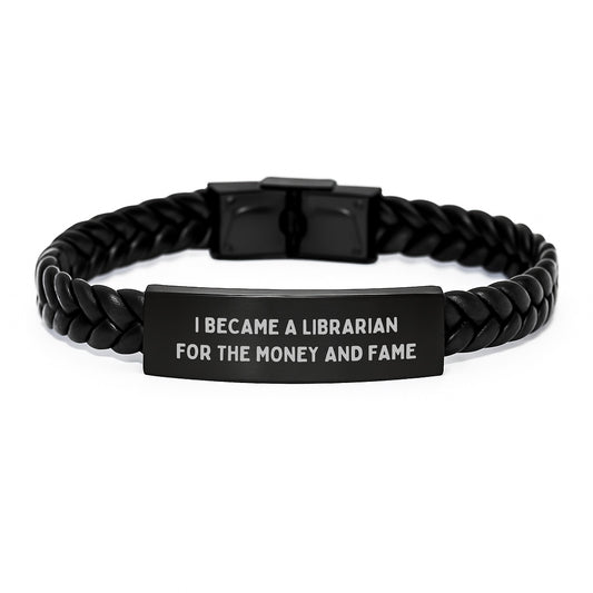 Funny Gift for Librarian, Interlaced Leather Bracelet with Stainless Steel and PU Leather, Gifts for Men from Family - Image 1