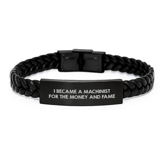 Funny Machinist Gift Ideas for Him, Interlaced Leather Bracelet for Men with Engraved Stainless Steel, Unique Christmas Unique Gifts from Friends to Family - Image 1