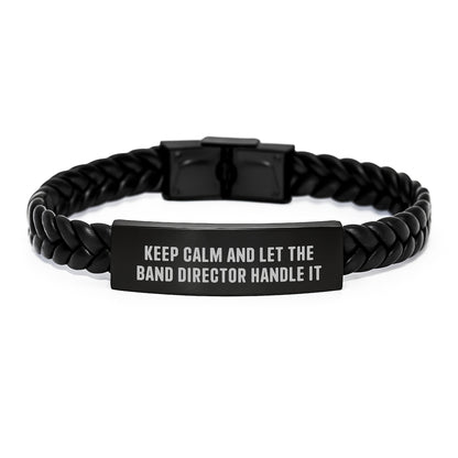 Funny Band Director Interlaced Leather Bracelets Gifts from Friends to Men, Christmas Unique Presents for Music Lovers and Educators with Keep Calm And Let The Band Director Handle It Quote - Image 1