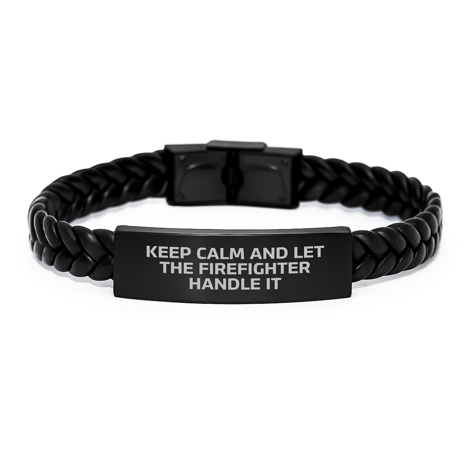 Funny Firefighter Gifts for Men - Keep Calm And Let The Firefighter Handle It Interlaced Leather Bracelet with Stainless Steel, Perfect for Christmas Unique Gifts from Friends, Family - Image 1