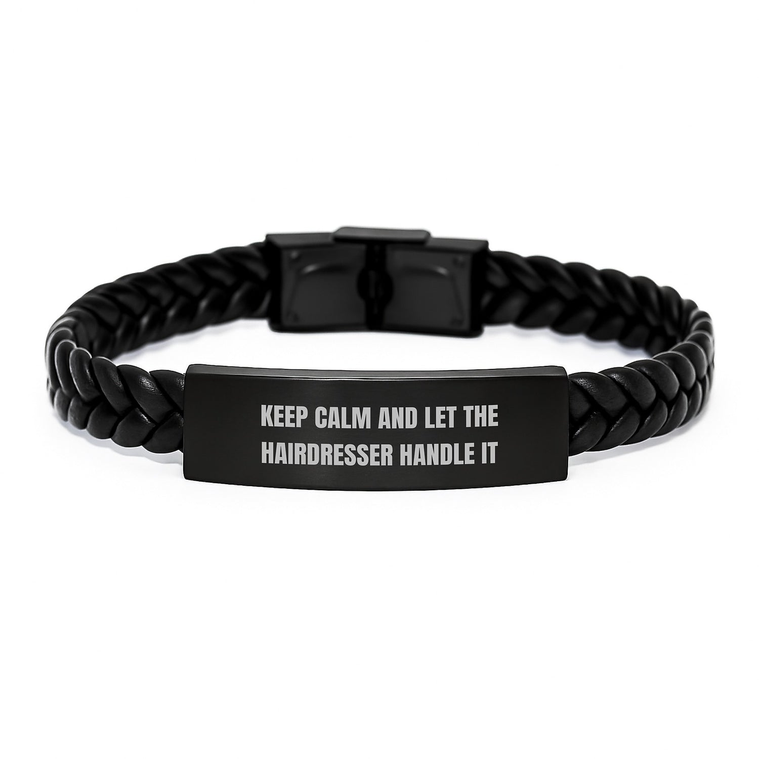 Funny Hairdresser Gifts from Friends for Hairdresser - Keep Calm And Let The Hairdresser Handle It Interlaced Leather Bracelet, Christmas Unique Gifts for Hairdresser - Image 1