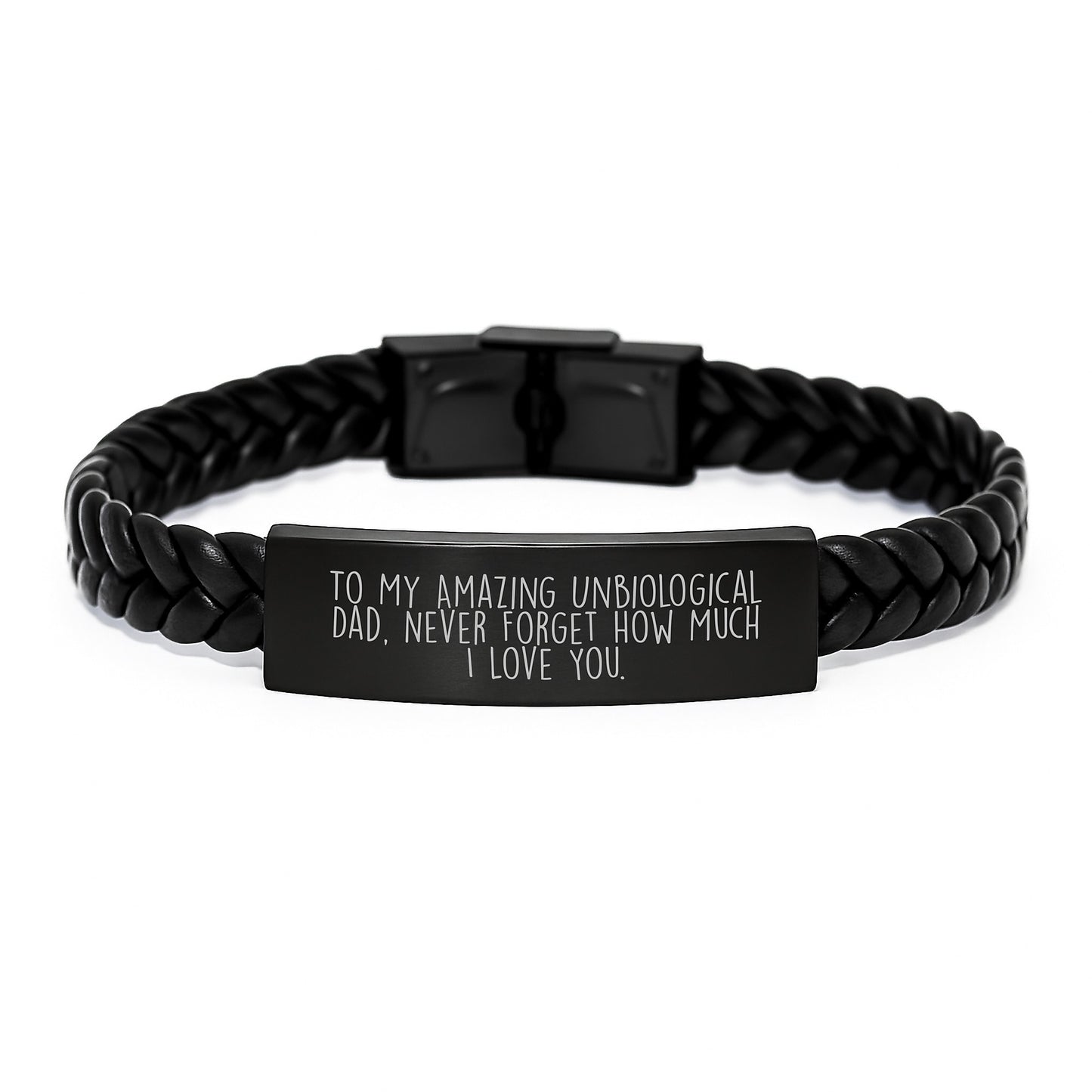 Funny Gifts for Unbiological Dad - Engraved Interlaced Leather Bracelet, Gifts from Family to Unbiological Dad for Christmas Unique Gifts - Image 1