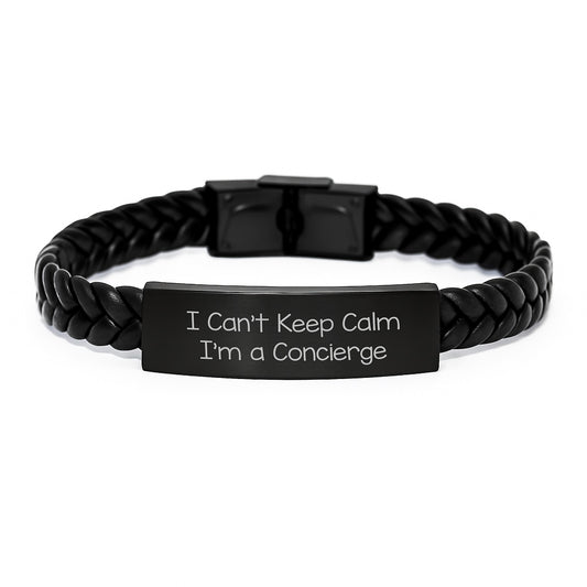 Funny Concierge Gifts from Friends for Men Interlaced Leather Bracelet I Can't Keep Calm I'm A Concierge Christmas Unique Presents - Image 1