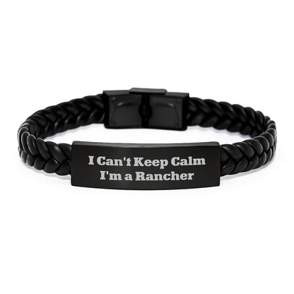 Funny Rancher Gifts for Him, I'm A Rancher Interlaced Leather Bracelet, Christmas Unique Presents - Image 1