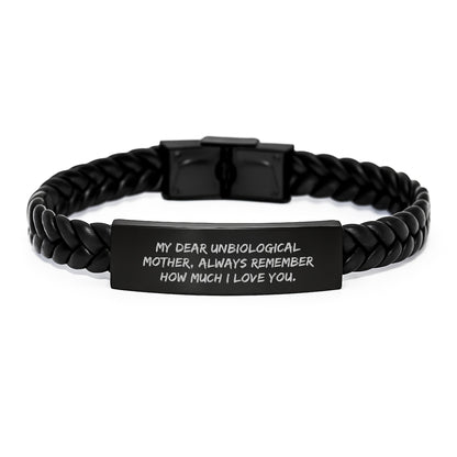Funny Unbiological Mother Gifts for Her, Interlaced Leather Bracelet Christmas Unique Presents from Family - Image 1
