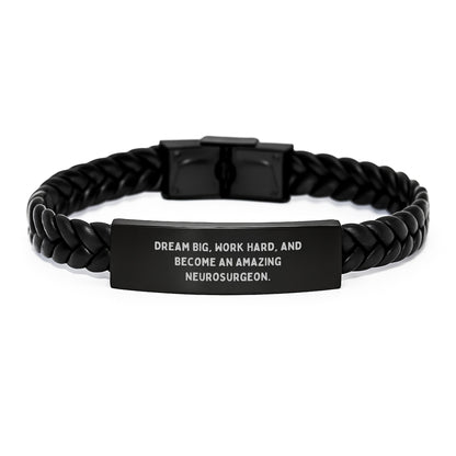 Funny Inspirational Gifts from Friends to Amazing Neurosurgeon Men with Interlaced Leather Bracelet, Work Hard and Dream Big Quote, Christmas Unique Gifts - Image 1