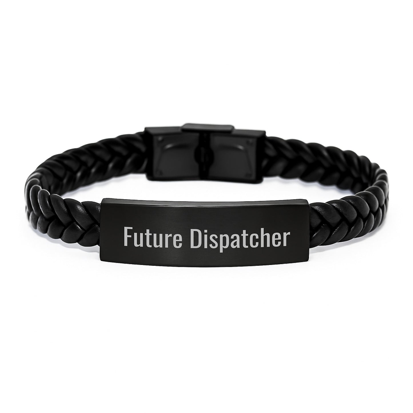 Funny Future Dispatcher Christmas Unique Gifts from Friends - Interlaced Leather Bracelet with Engraved Stainless Steel for Men - Image 1