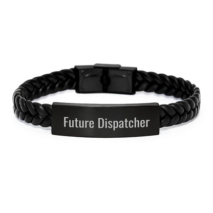 Funny Future Dispatcher Christmas Unique Gifts from Friends - Interlaced Leather Bracelet with Engraved Stainless Steel for Men - Image 1