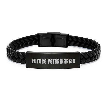 Funny Inspirational Gifts for Future Veterinarians, Interlaced Leather Bracelet, Stainless Steel Engraved, Perfect Christmas Unique Gifts from Friends and Family to Men Women Coworkers - Image 1