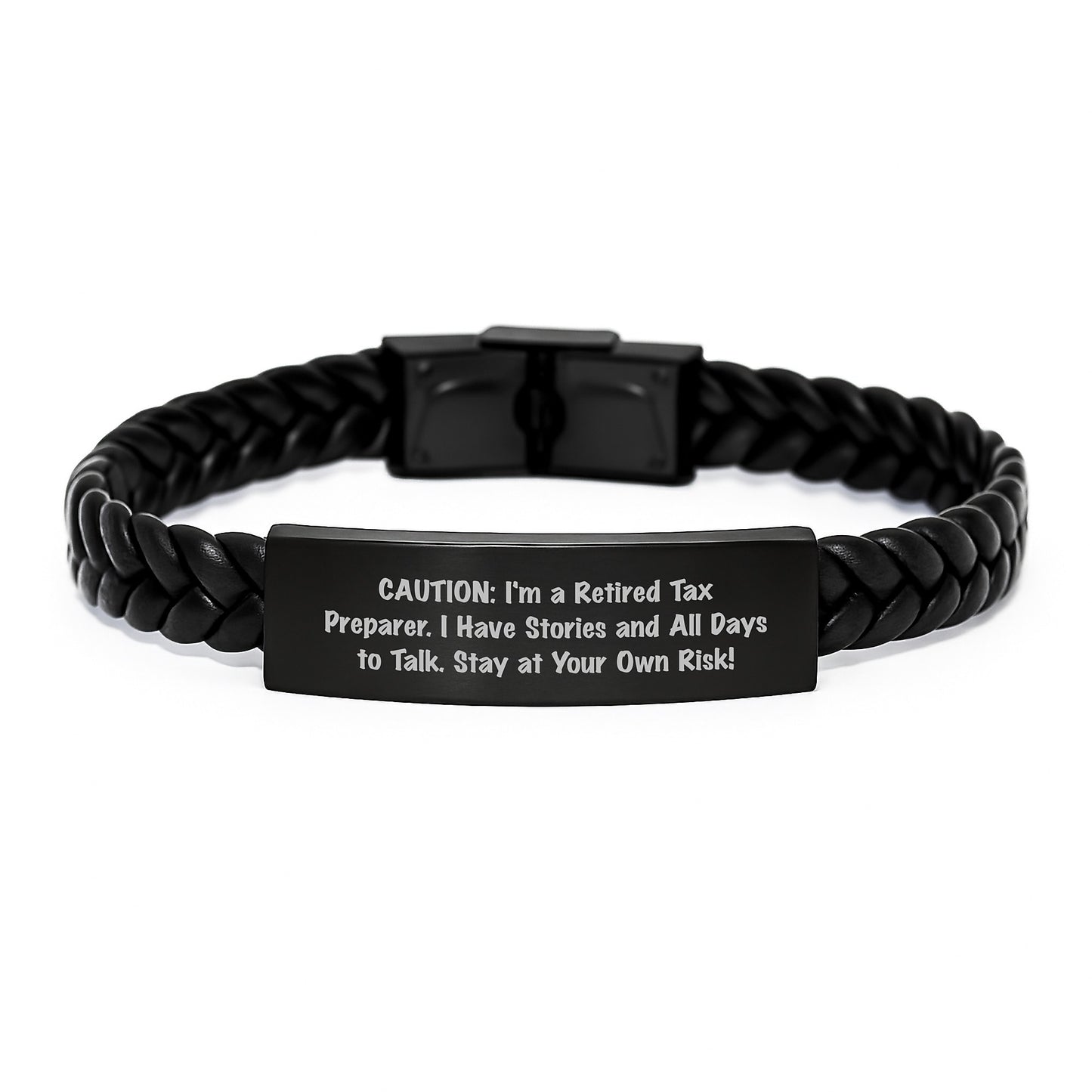 Funny Tax Preparer Gifts - Stay at Your Own Risk Interlaced Leather Bracelet for Men, Unique Christmas Memorable Presents for Friends and Family - Image 1