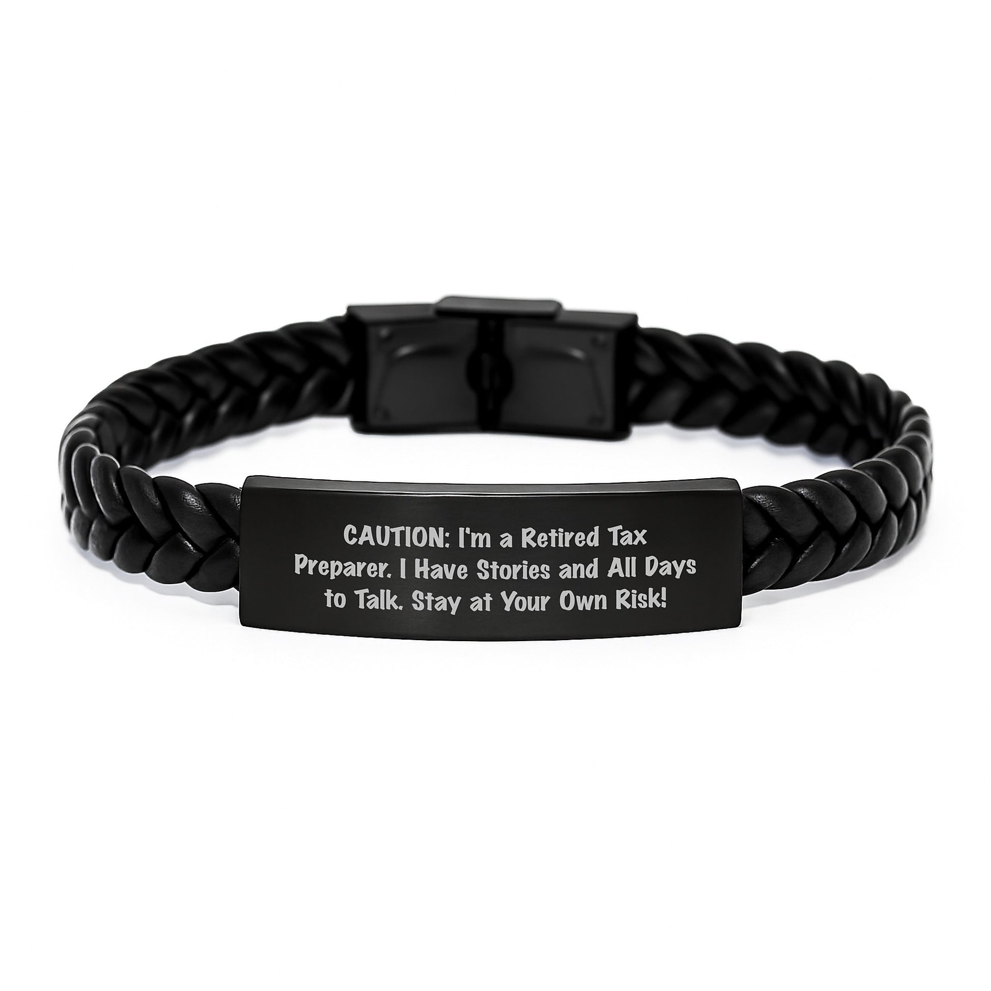 Funny Tax Preparer Gifts - Stay at Your Own Risk Interlaced Leather Bracelet for Men, Unique Christmas Memorable Presents for Friends and Family - Image 1