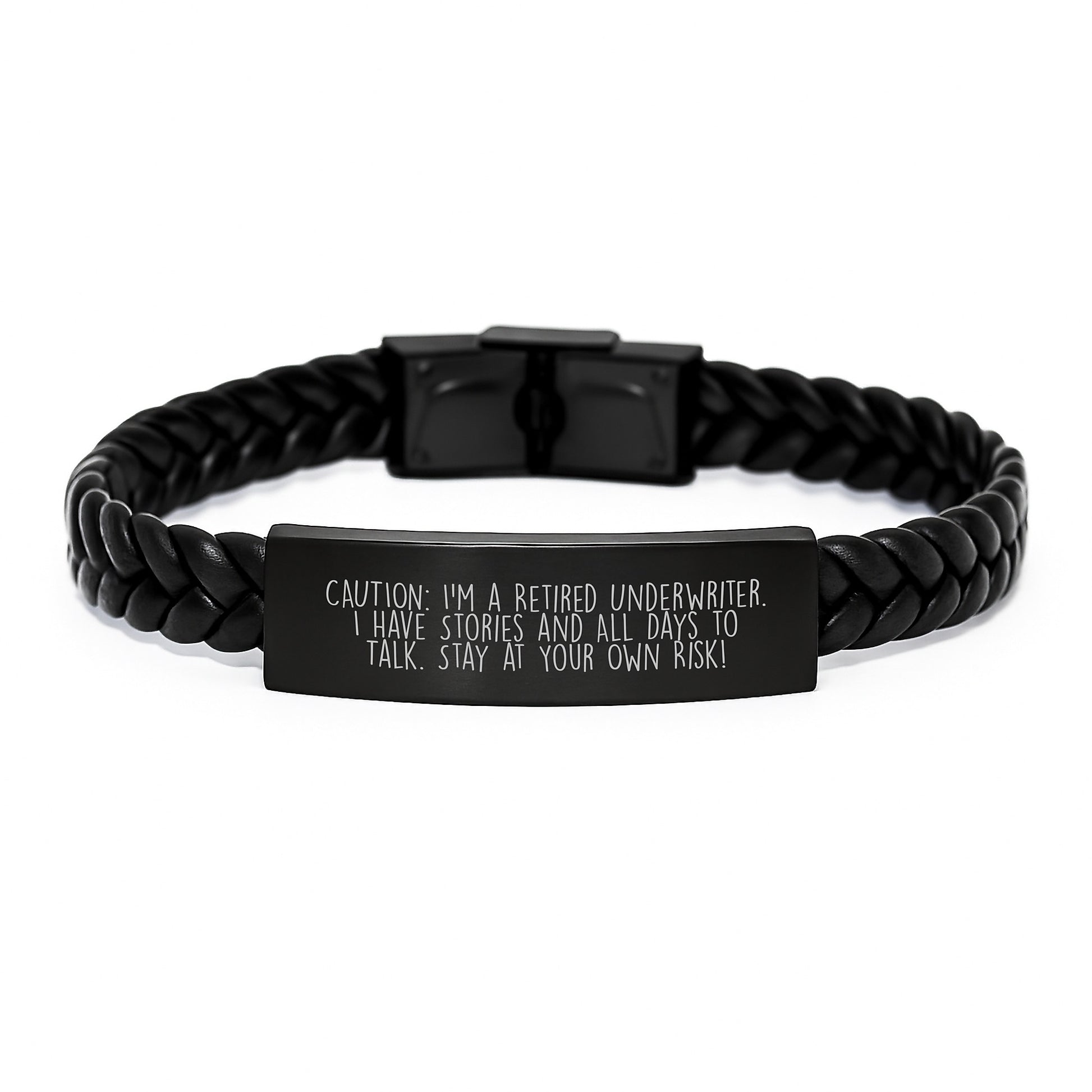 Funny Underwriter Gifts from Men - Unique Interlaced Leather Bracelet for Underwriter, Christmas Underwriter Present, Caution: I'm A Retired Underwriter, Stay At Your Own Risk! - Image 1